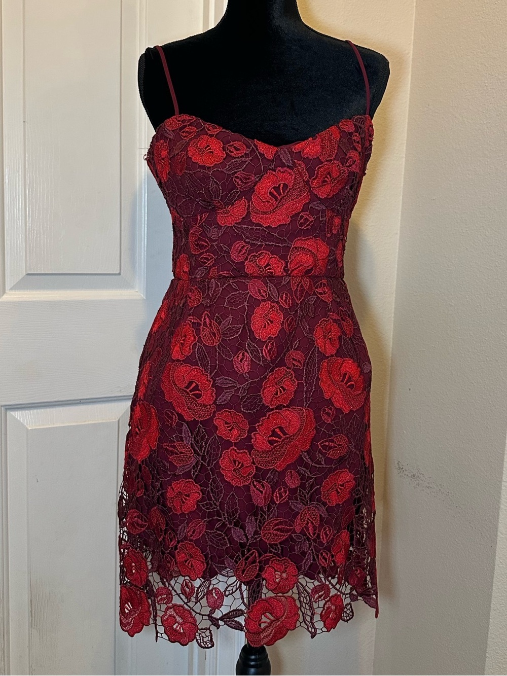 ML Monique Lhuillier Arielle Lace Cocktail Dress Burgundy Floral Size 6 - Picture 2 of 15